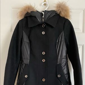 Soia and Kyo knee length(34”) winter coat with removable fur, quilt lining.